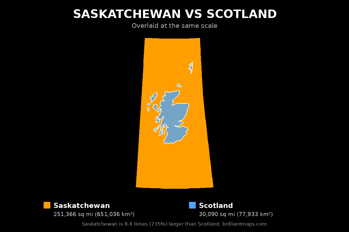 Saskatchewan vs Scotland Size Comparison Map