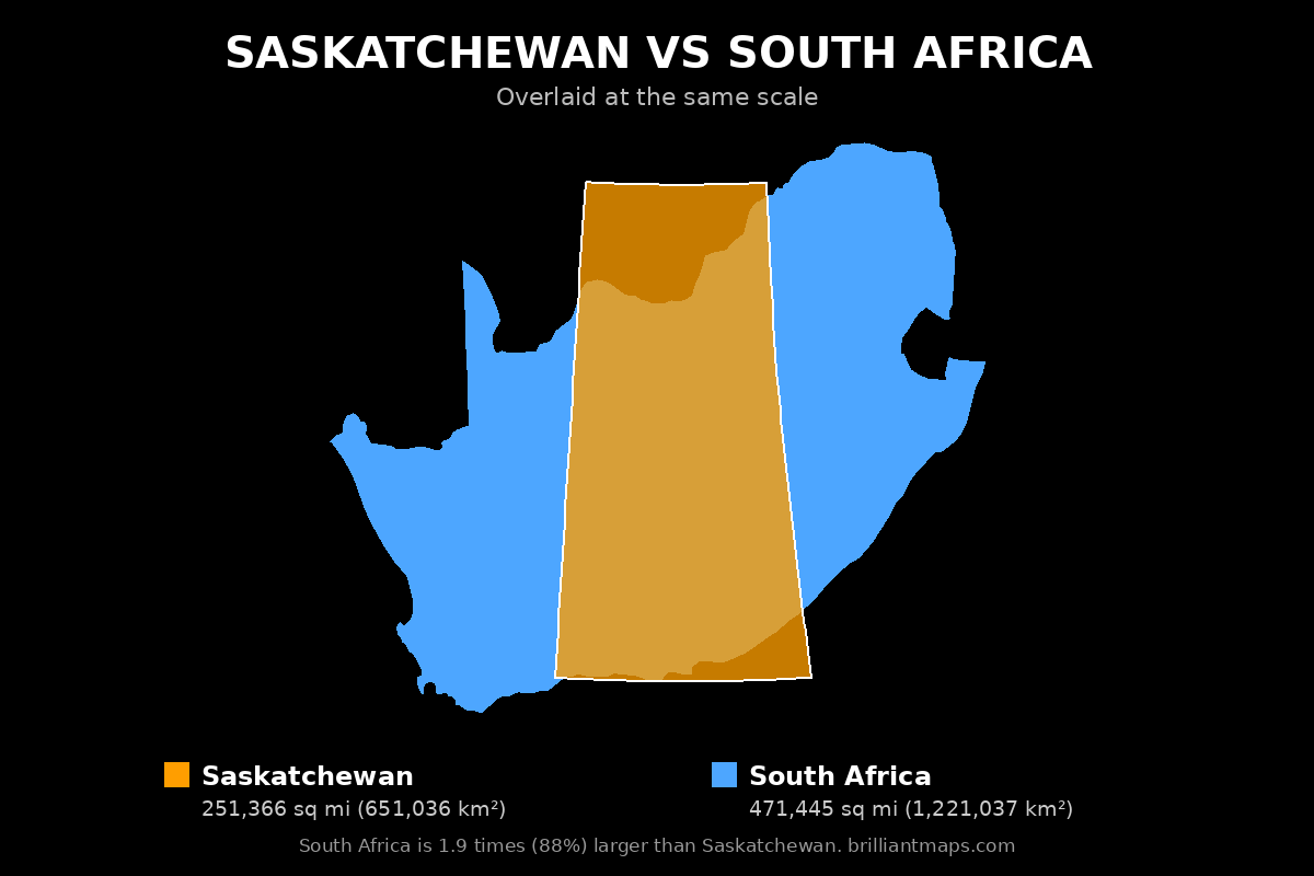 Saskatchewan vs South Africa Size Comparison Map