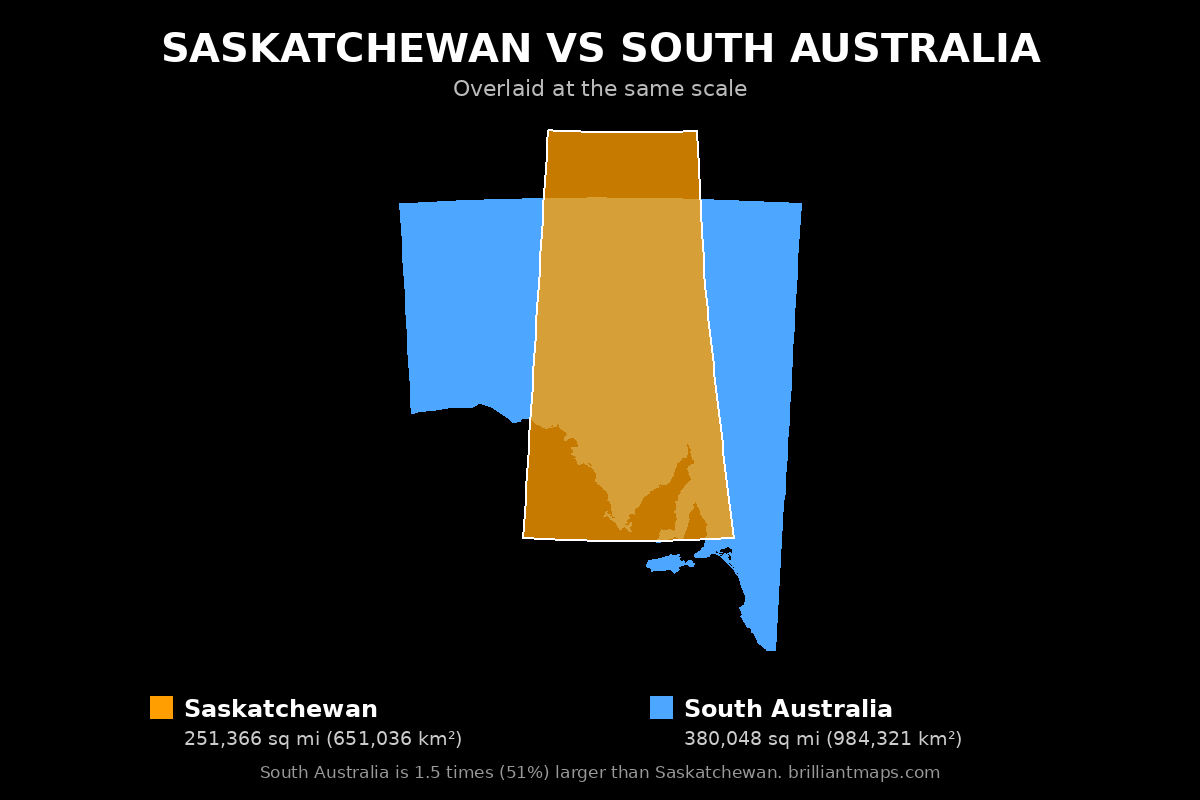 Saskatchewan vs South Australia Size Comparison Map