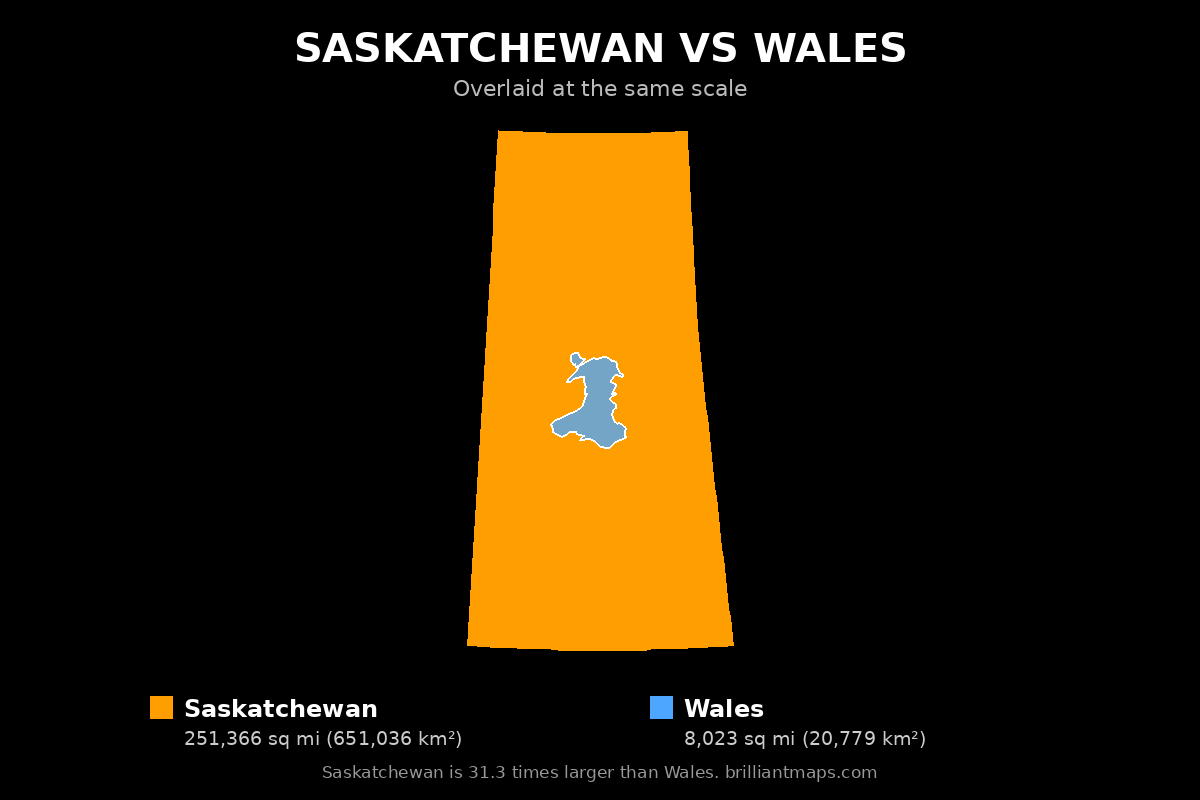 Saskatchewan vs Wales Size Comparison Map