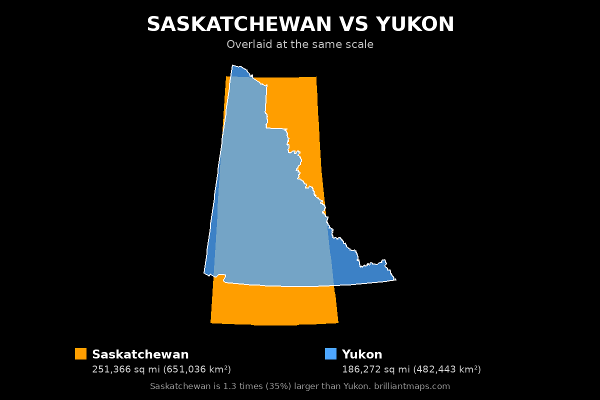 Saskatchewan vs Yukon Size Comparison Map