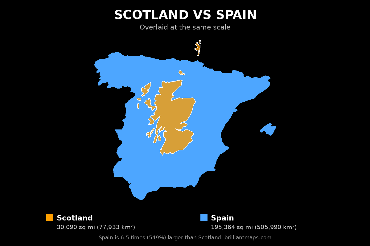 Scotland vs Spain Size Comparison Map