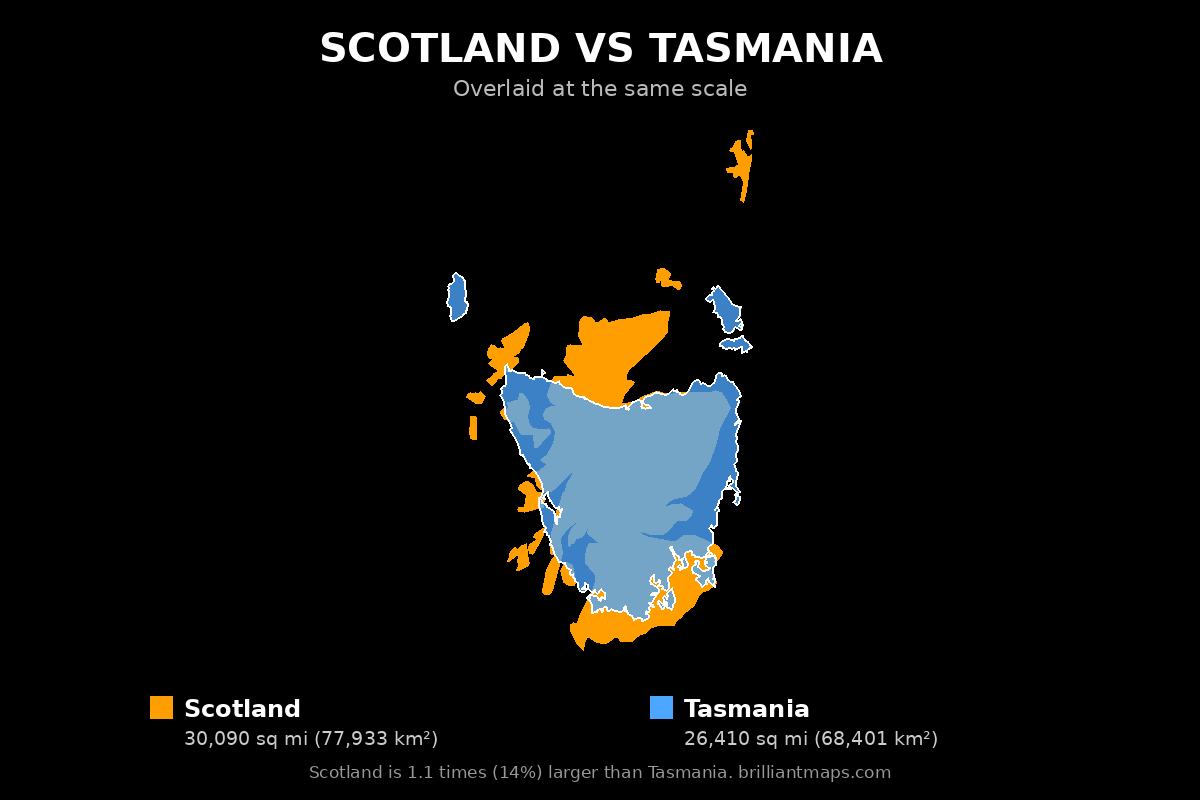 Scotland vs Tasmania Size Comparison Map