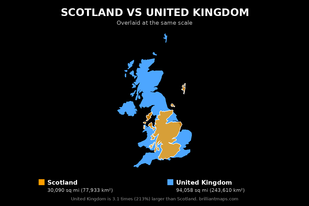 Scotland vs United Kingdom Size Comparison Map