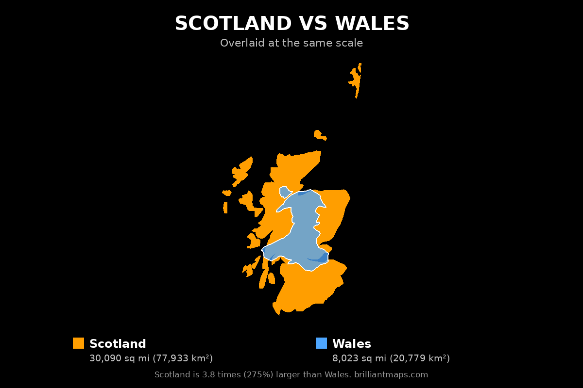 Scotland vs Wales Size Comparison Map