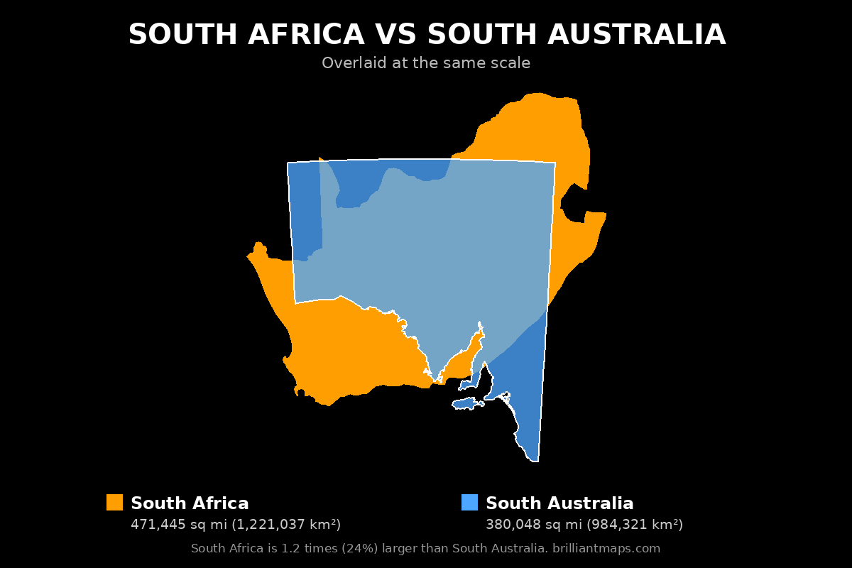 South Africa vs South Australia Size Comparison Map