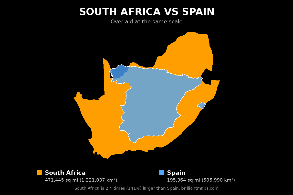 South Africa vs Spain Size Comparison Map