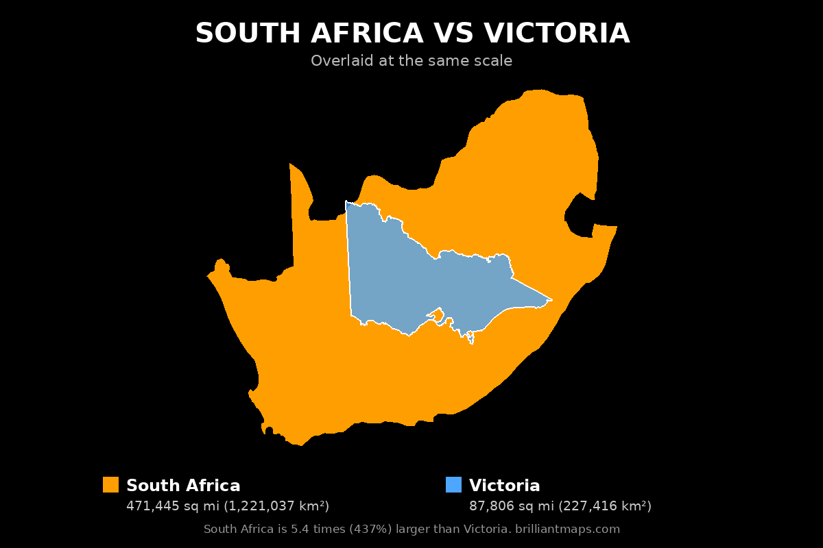 South Africa vs Victoria Size Comparison Map