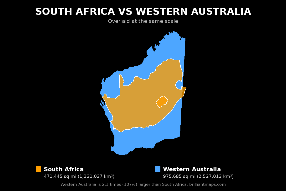 South Africa vs Western Australia Size Comparison Map