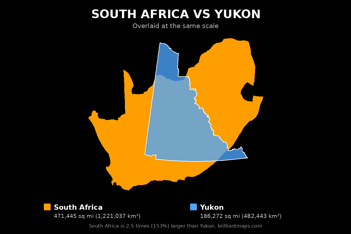 South Africa vs Yukon Size Comparison Map