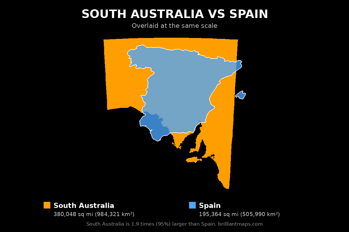 South Australia vs Spain Size Comparison Map