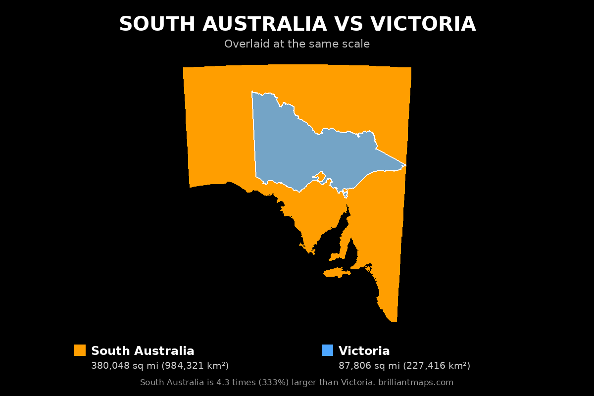 South Australia vs Victoria Size Comparison Map