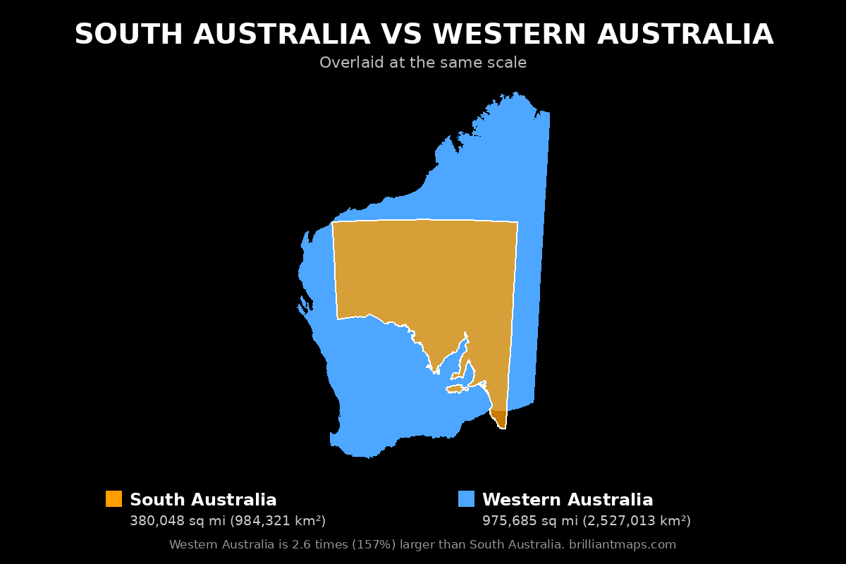 South Australia vs Western Australia Size Comparison Map