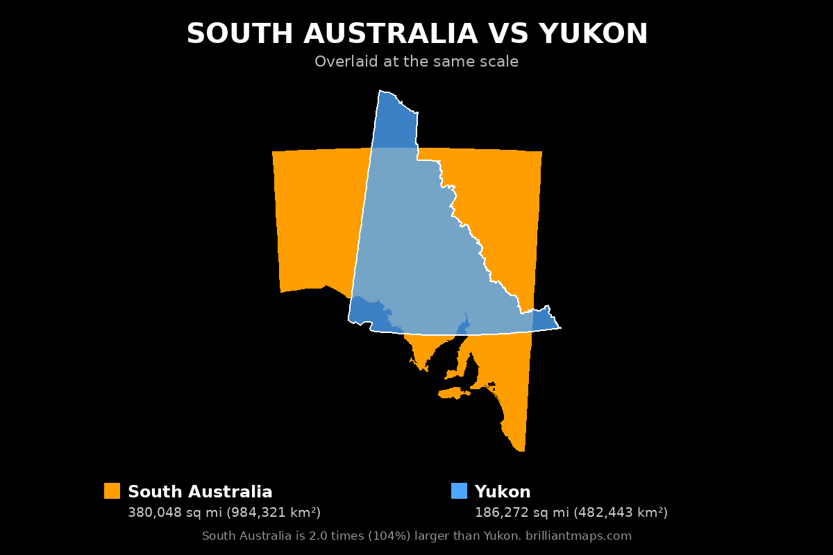 South Australia vs Yukon Size Comparison Map