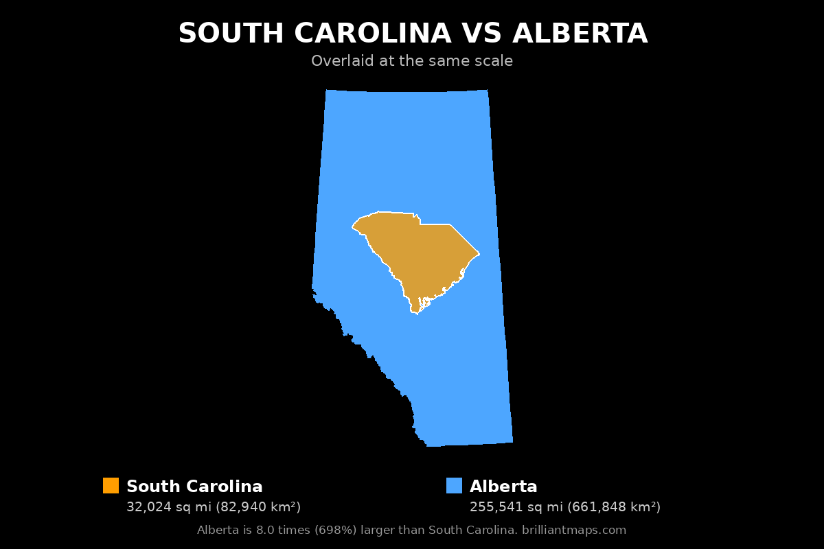 South Carolina vs Alberta Size Comparison Map