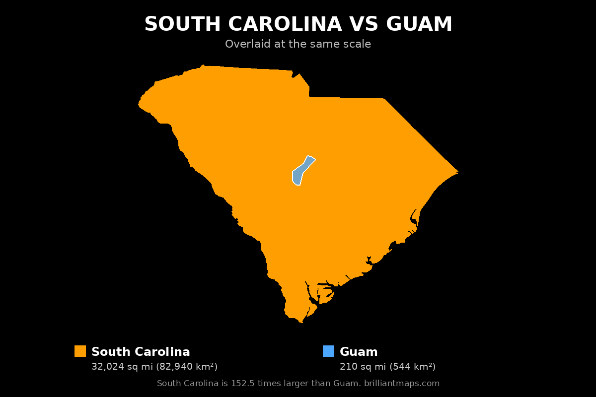 South Carolina vs Guam Size Comparison Map