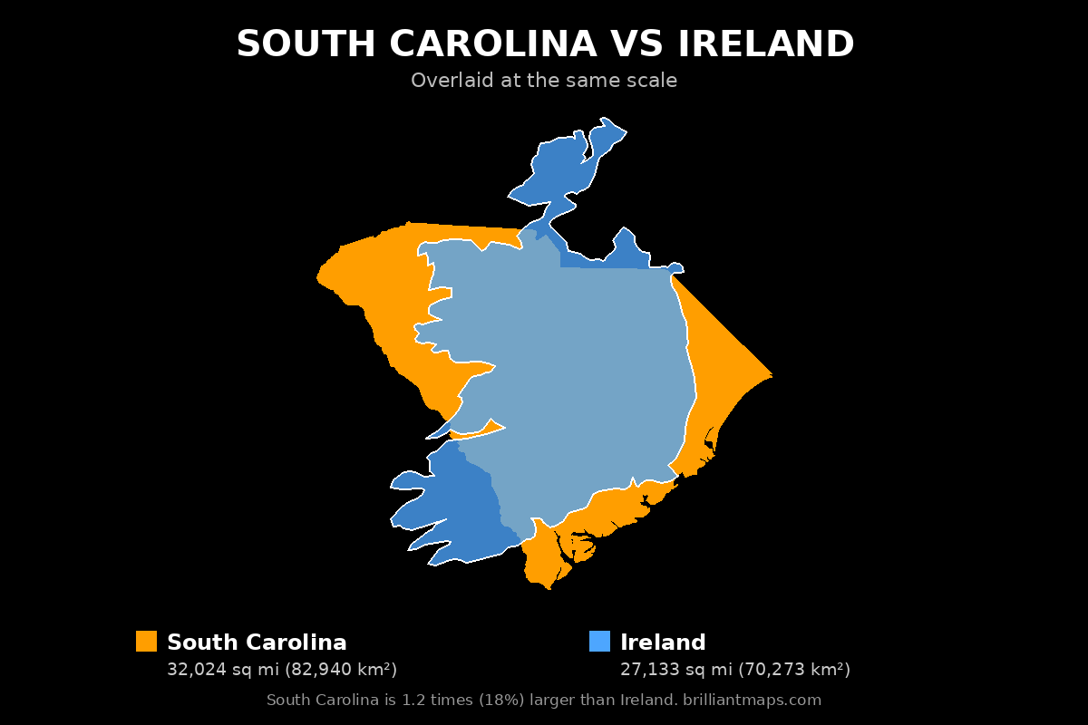 South Carolina vs Ireland Size Comparison Map