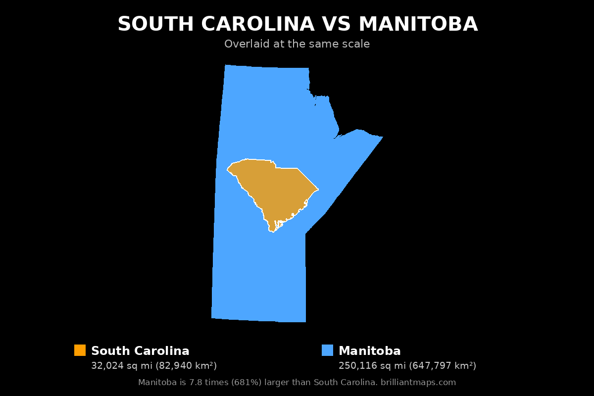South Carolina vs Manitoba Size Comparison Map