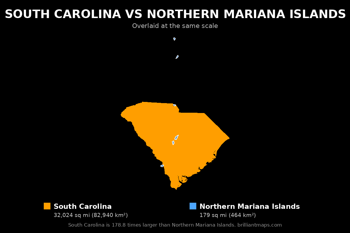 South Carolina vs Northern Mariana Islands Size Comparison Map