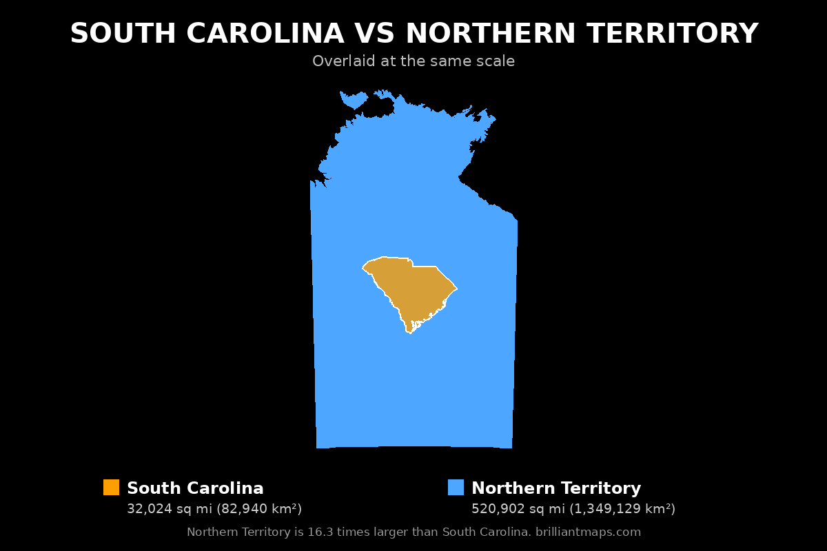 South Carolina vs Northern Territory Size Comparison Map