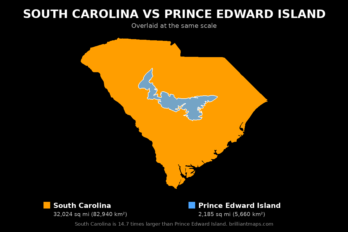 South Carolina vs Prince Edward Island Size Comparison Map
