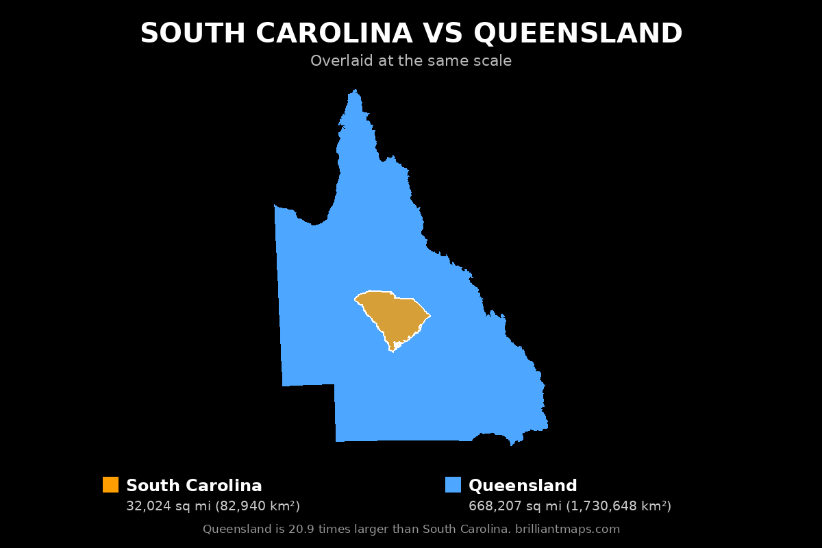 South Carolina vs Queensland Size Comparison Map