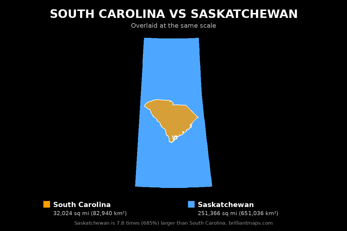South Carolina vs Saskatchewan Size Comparison Map
