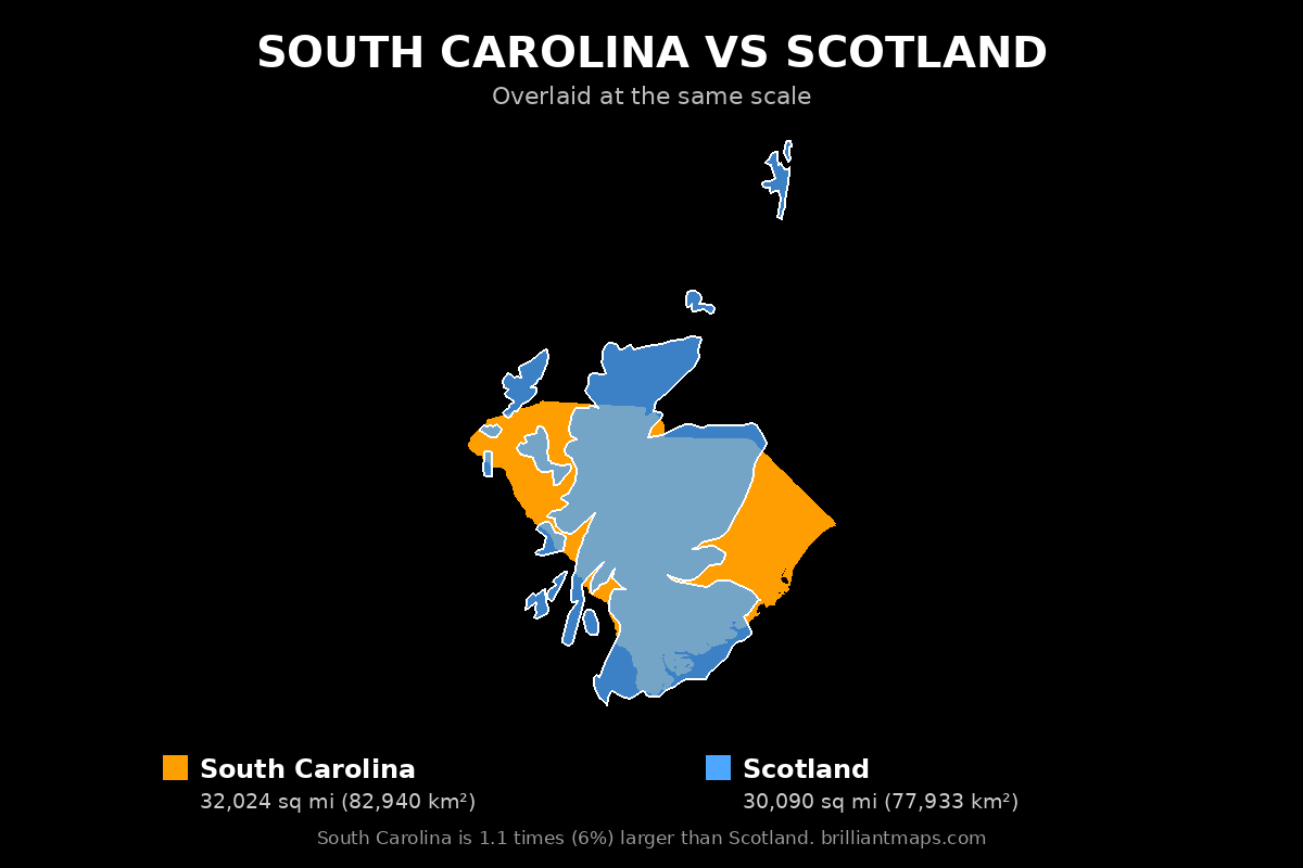 South Carolina vs Scotland Size Comparison Map