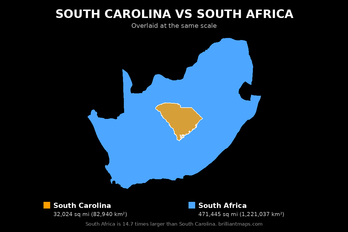 South Carolina vs South Africa Size Comparison Map