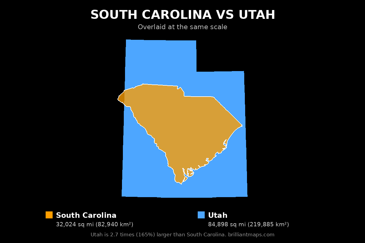 South Carolina vs Utah Size Comparison Map