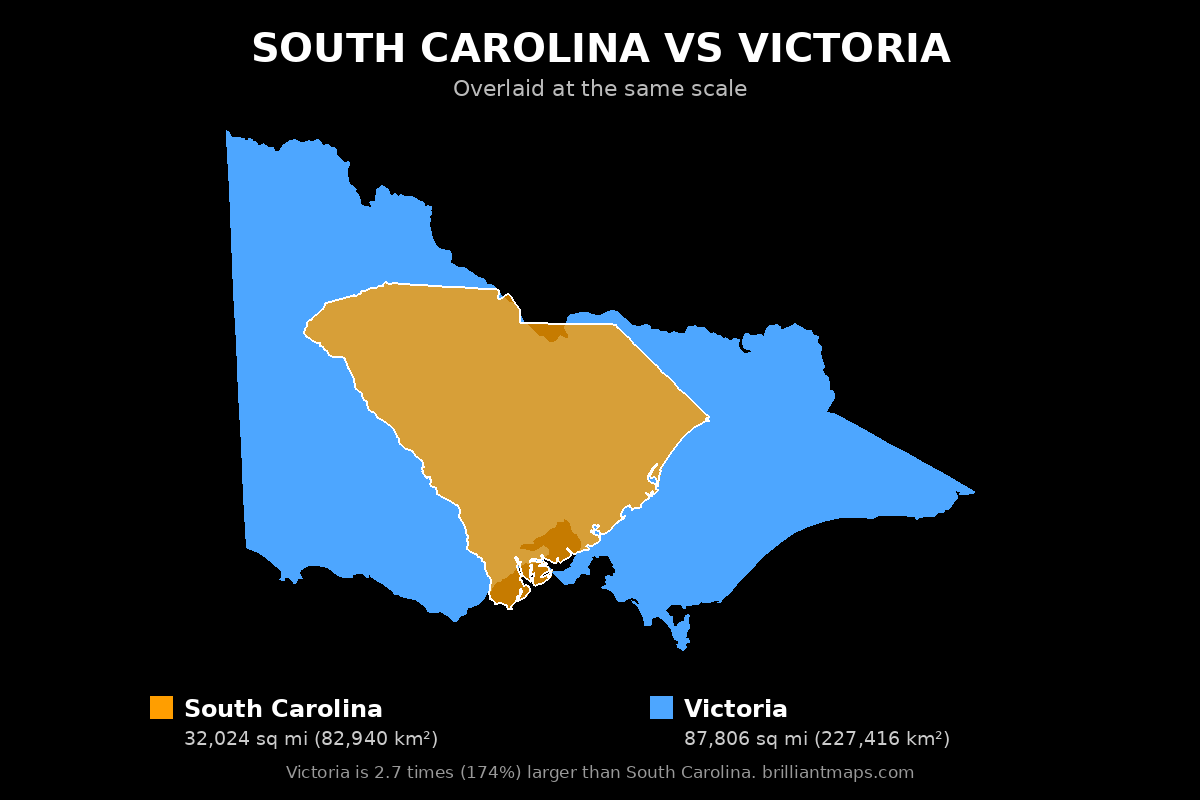 South Carolina vs Victoria Size Comparison Map
