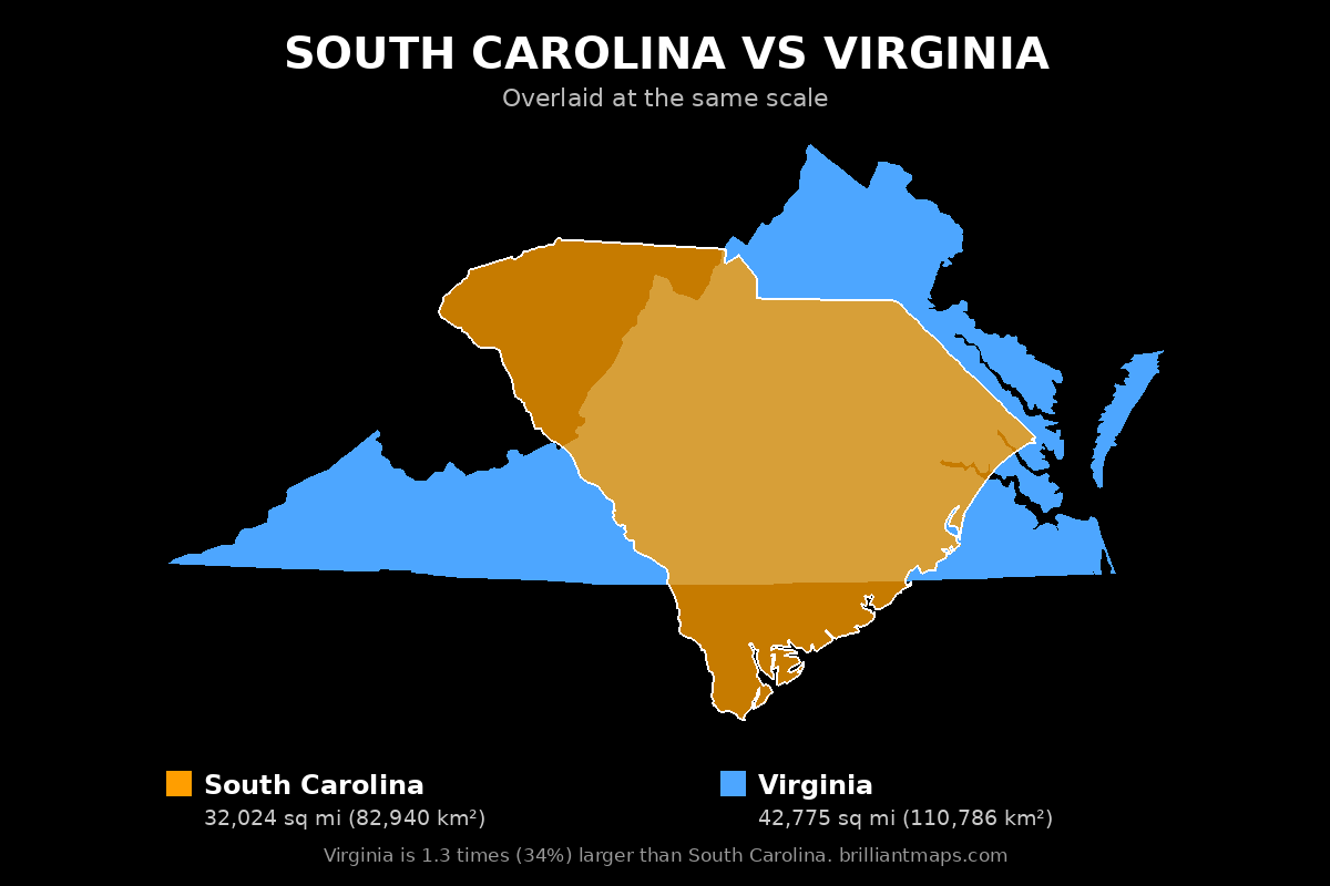 South Carolina vs Virginia Size Comparison Map