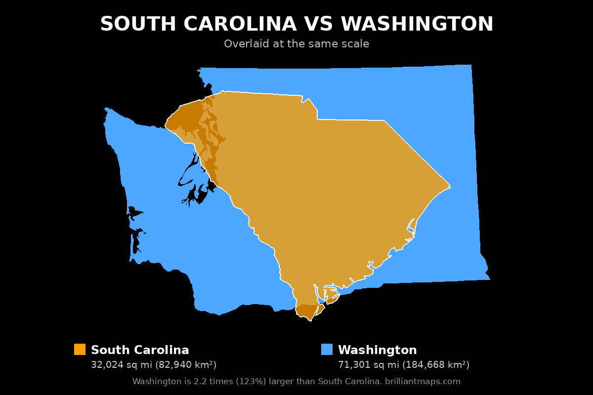 South Carolina vs Washington Size Comparison Map