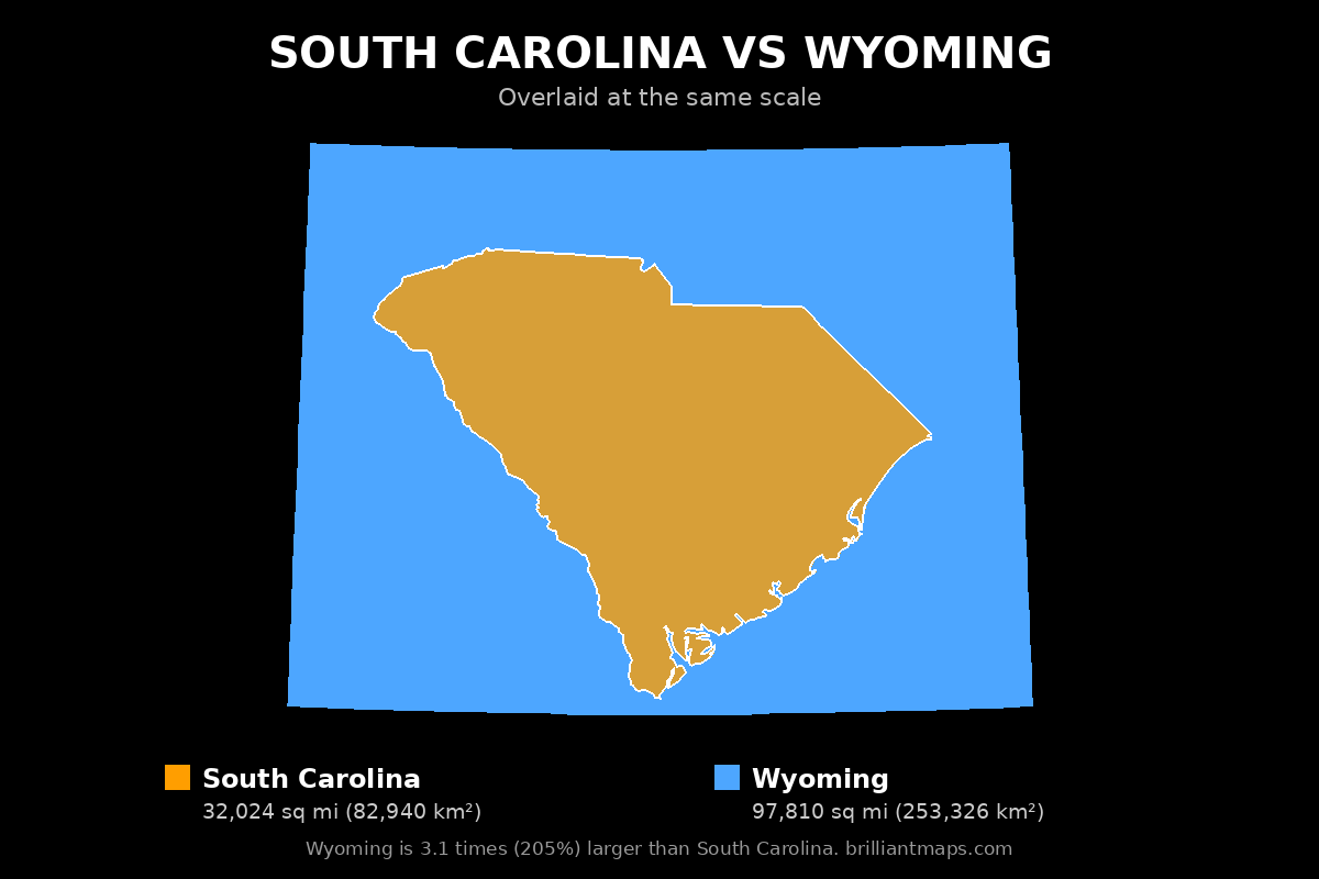 South Carolina vs Wyoming Size Comparison Map