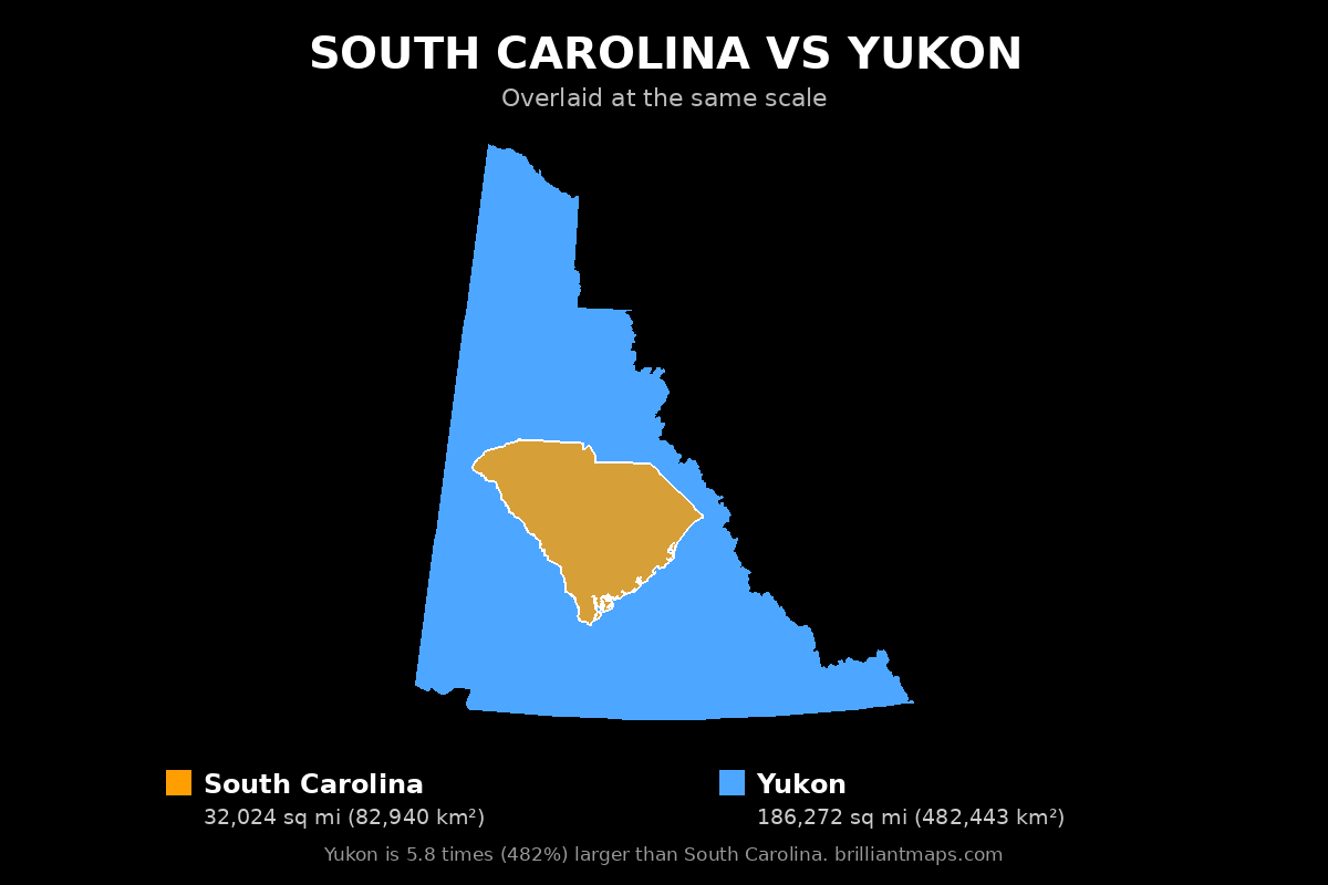 South Carolina vs Yukon Size Comparison Map