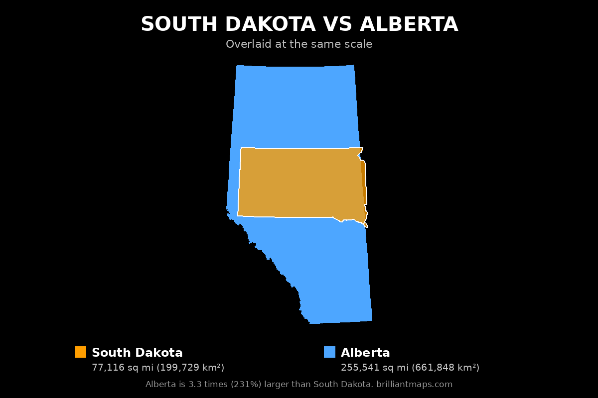 South Dakota vs Alberta Size Comparison Map