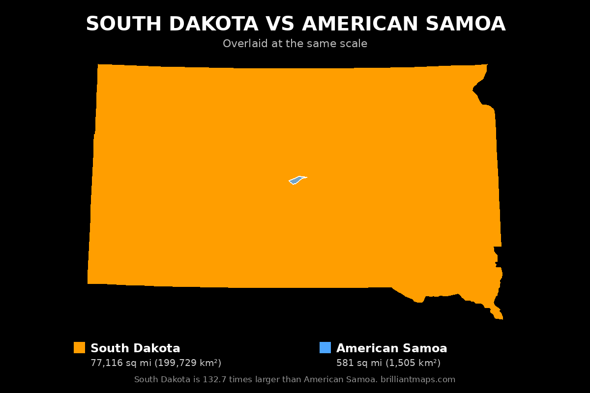 South Dakota vs American Samoa Size Comparison Map