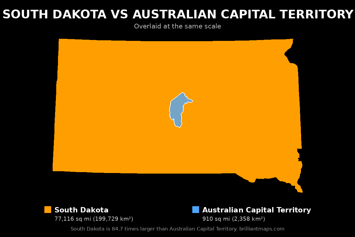 South Dakota vs Australian Capital Territory Size Comparison Map
