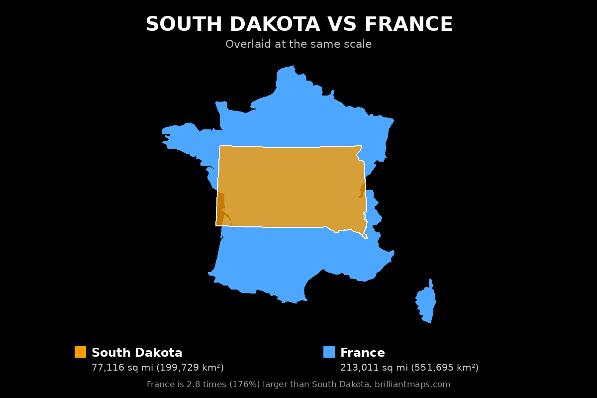 South Dakota vs France Size Comparison Map