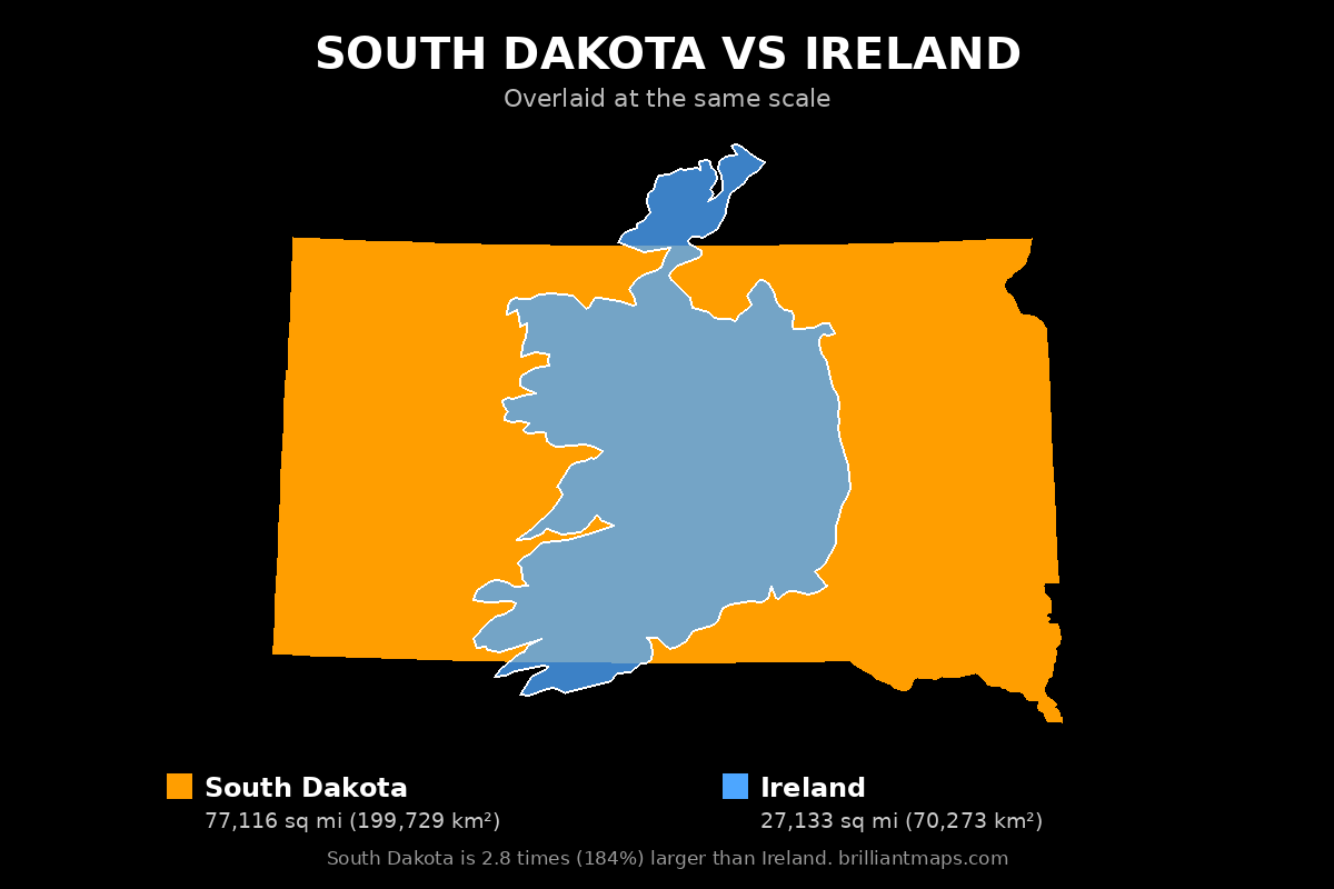 South Dakota vs Ireland Size Comparison Map