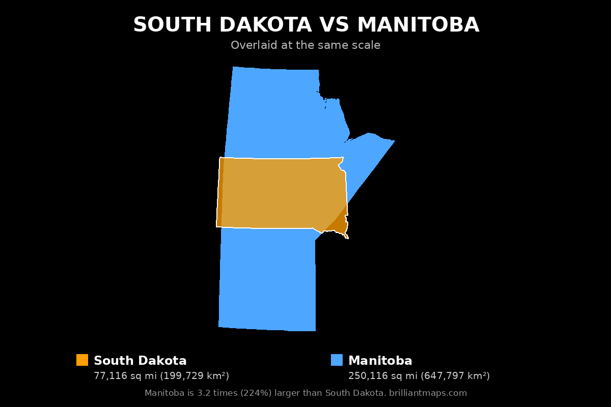 South Dakota vs Manitoba Size Comparison Map