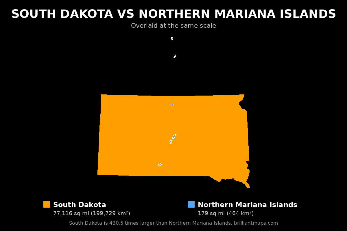 South Dakota vs Northern Mariana Islands Size Comparison Map
