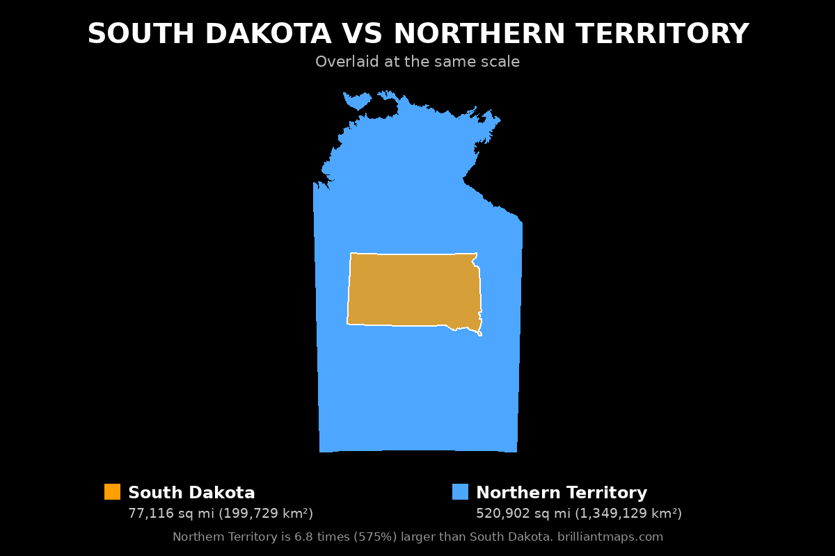South Dakota vs Northern Territory Size Comparison Map