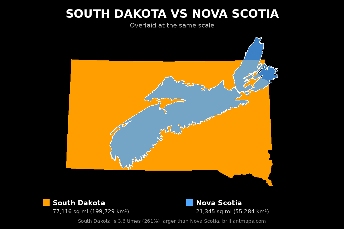 South Dakota vs Nova Scotia Size Comparison Map