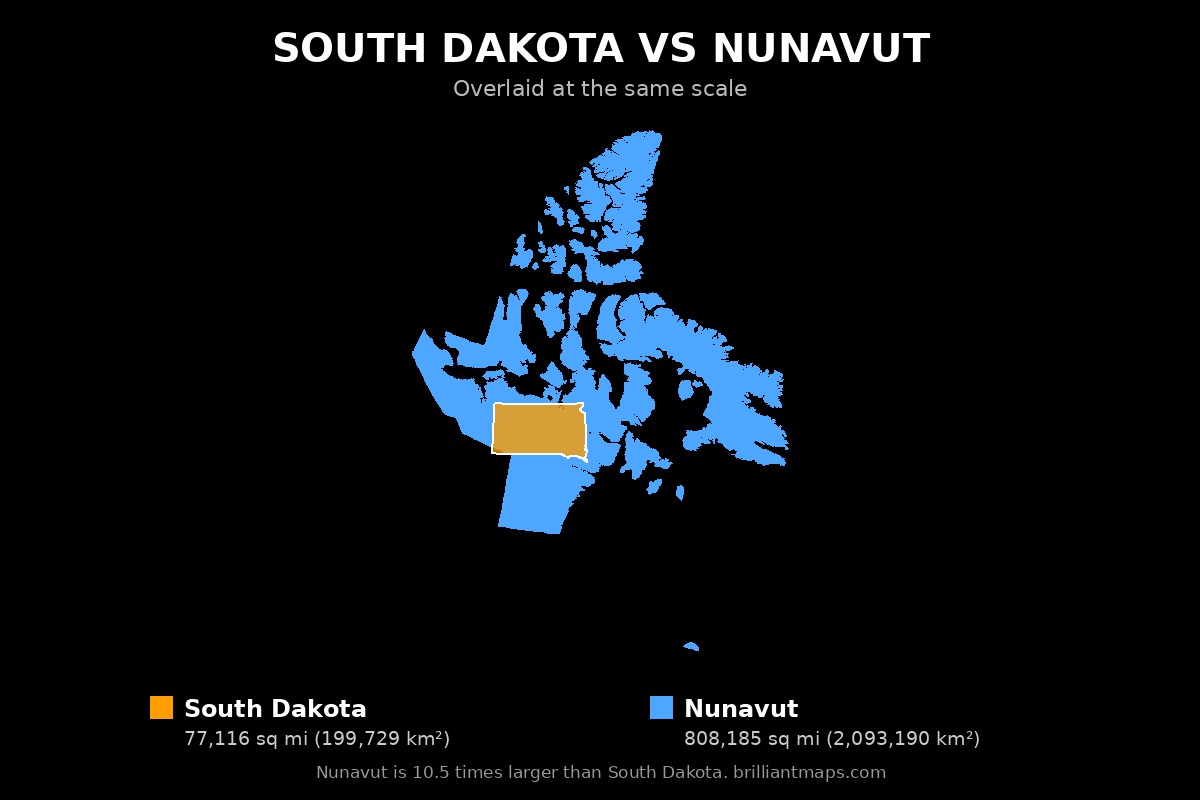 South Dakota vs Nunavut Size Comparison Map