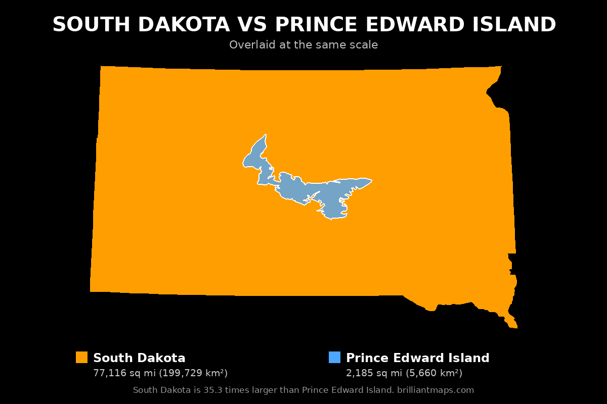South Dakota vs Prince Edward Island Size Comparison Map