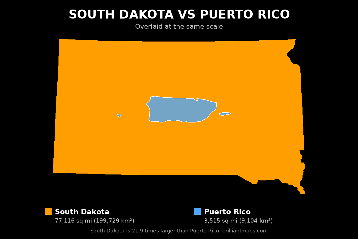 South Dakota vs Puerto Rico Size Comparison Map