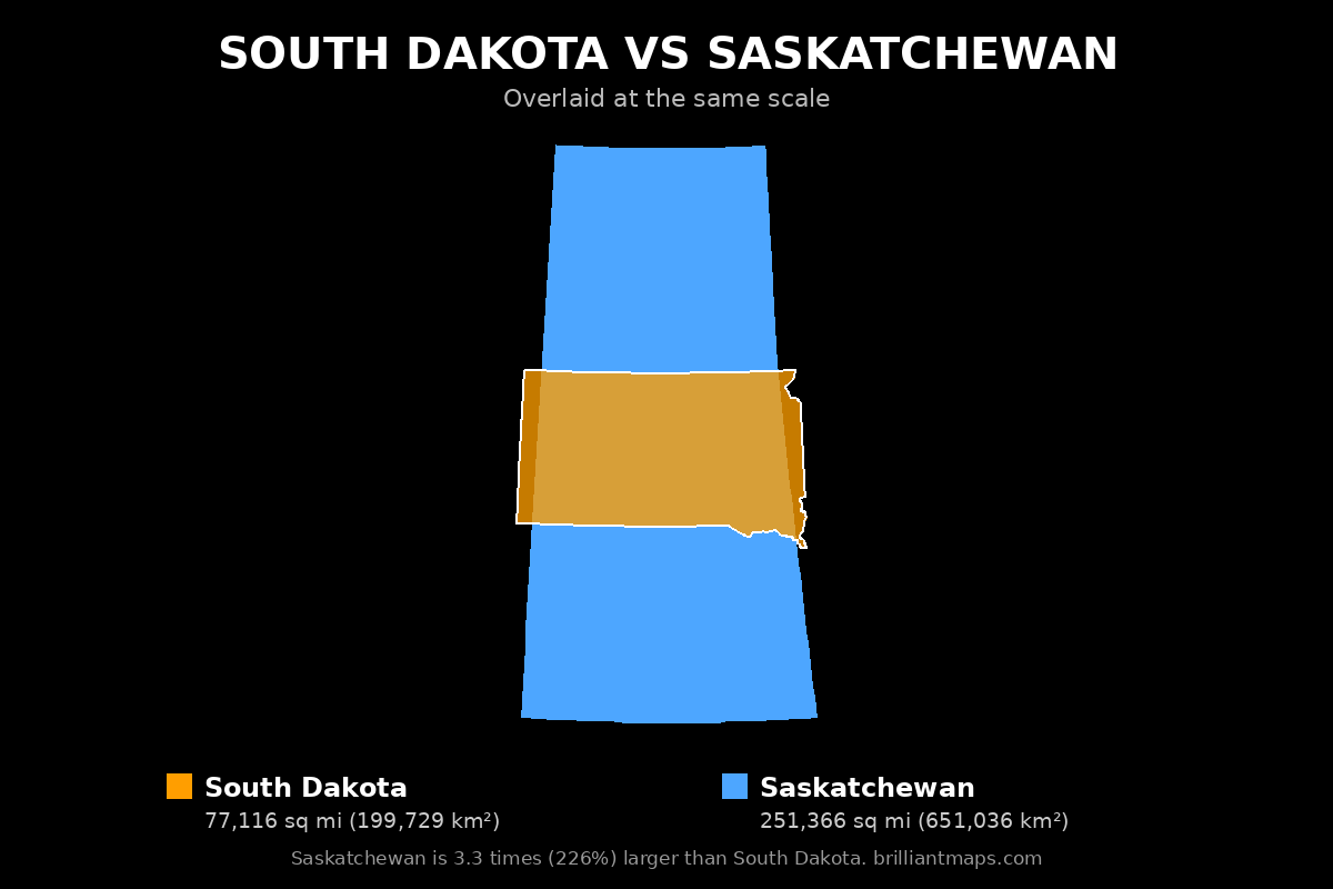 South Dakota vs Saskatchewan Size Comparison Map