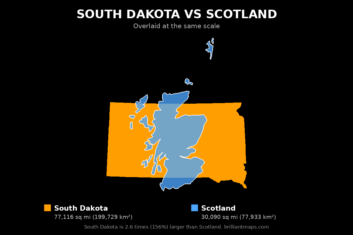 South Dakota vs Scotland Size Comparison Map
