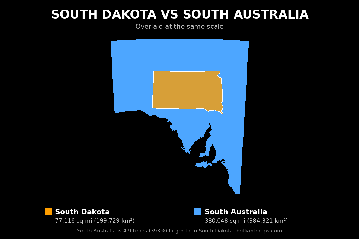 South Dakota vs South Australia Size Comparison Map